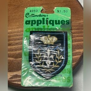 Vintage Costmakers Iron-On Applique Patch Gold Crown Shield NOS